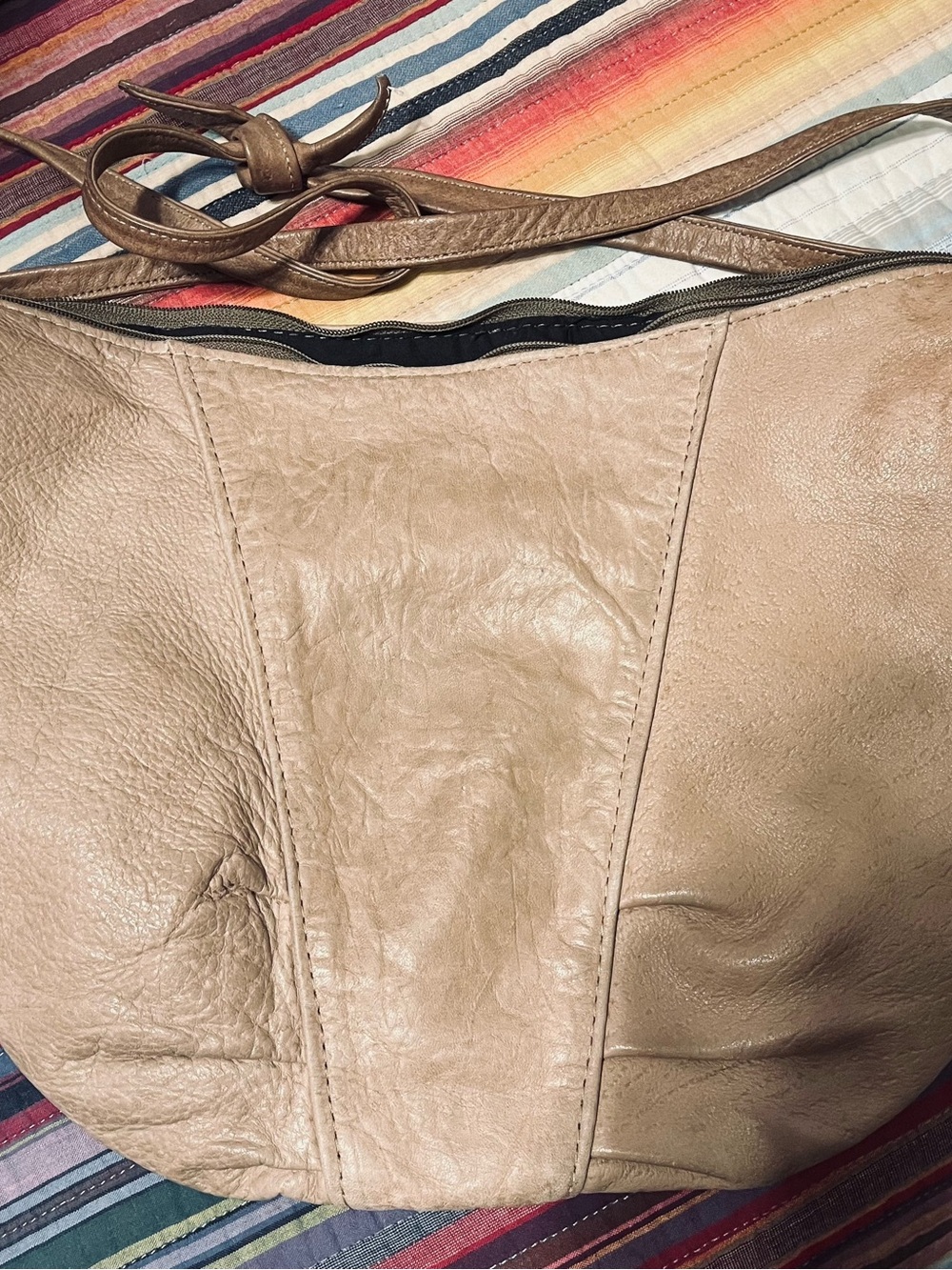 Marco Avane Light Tan Genuine Leather Crossbody Bag with Black Interior